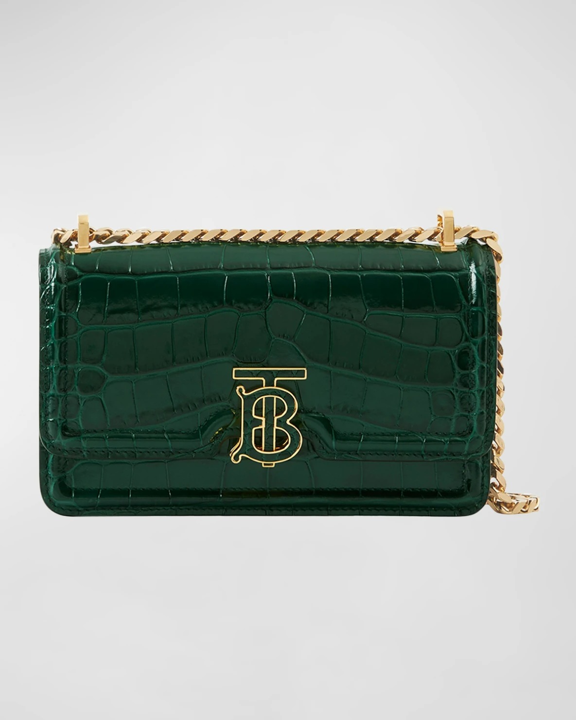 Burberry TB Croc-Embossed Chain Shoulder Bag