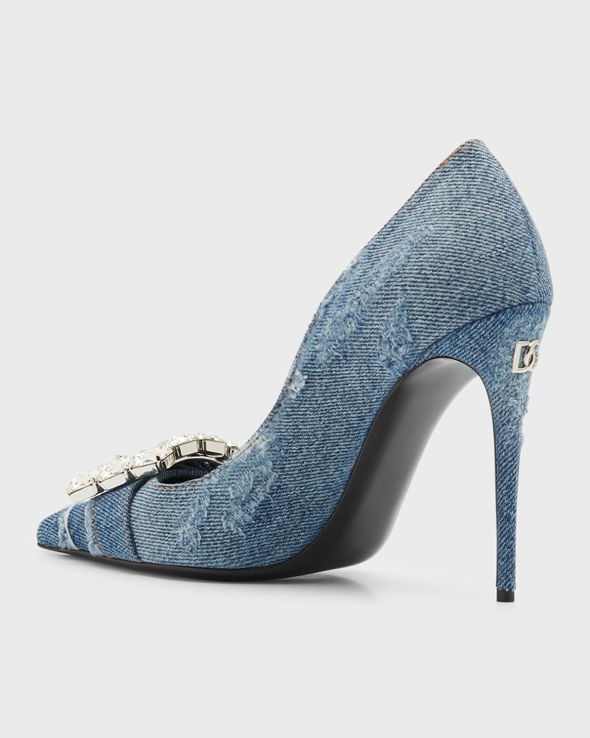 Dolce&Gabbana Patchwork Denim Crystal-Buckle Pumps