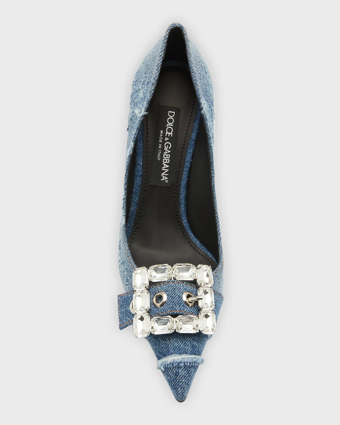 Dolce&Gabbana Patchwork Denim Crystal-Buckle Pumps