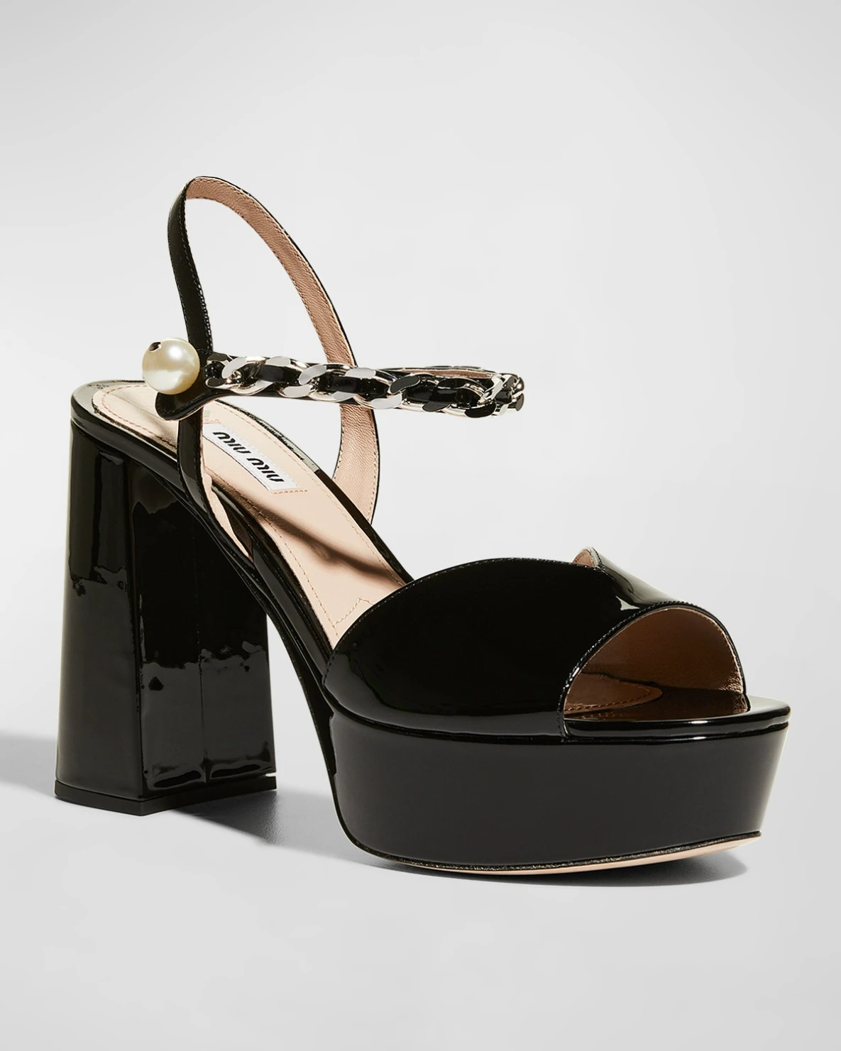 Miu Miu Patent Pearly-Strap Platform Sandals