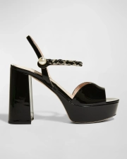 Miu Miu Patent Pearly-Strap Platform Sandals