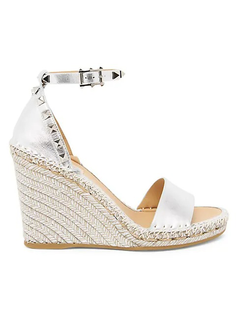 Valentino Garavani Rockstud Double 105MM Leather Espadrille Wedge Sandals