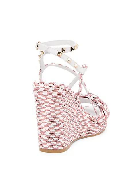 Valentino Garavani Rockstud 115MM Geometric Espadrille Wedge Sandals