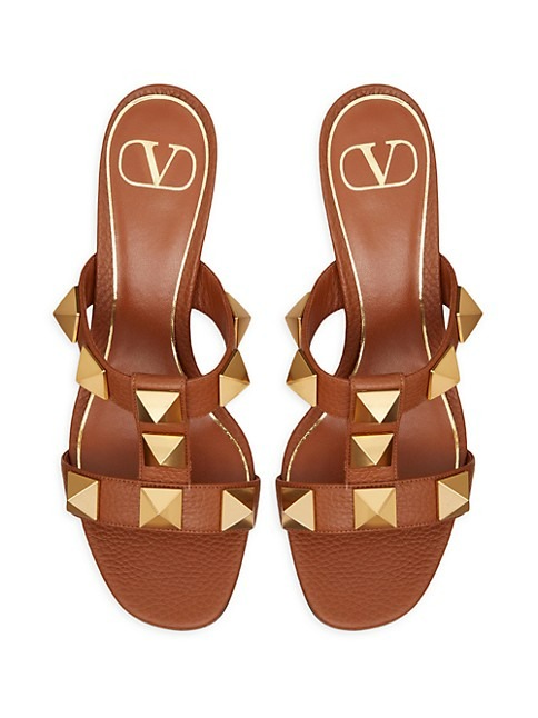 Valentino Garavani Roman Stud Slide Sandals In Grainy Calfskin