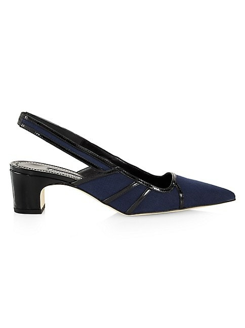 Manolo Blahnik Furrun 50MM Leather-Trimmed Slingback Pumps