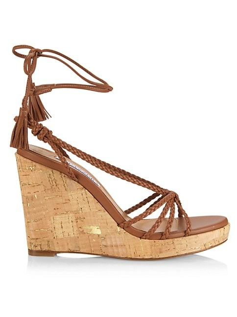 Aquazzura Havana 110MM Braided Leather Wedge Sandals