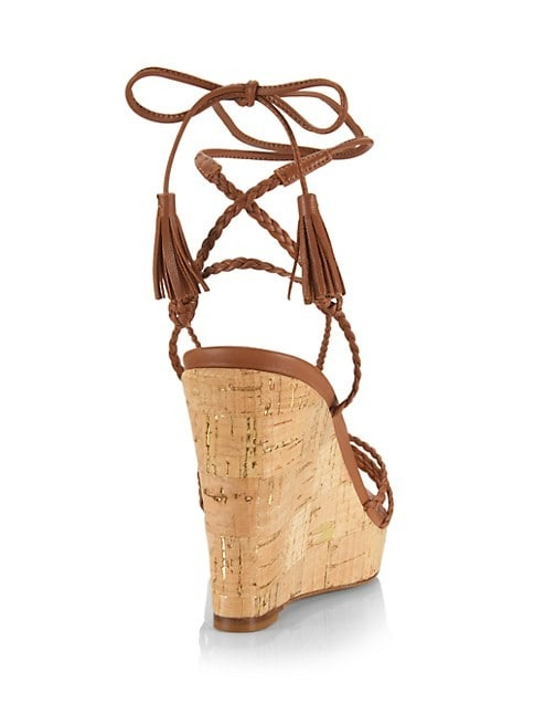 Aquazzura Havana 110MM Braided Leather Wedge Sandals