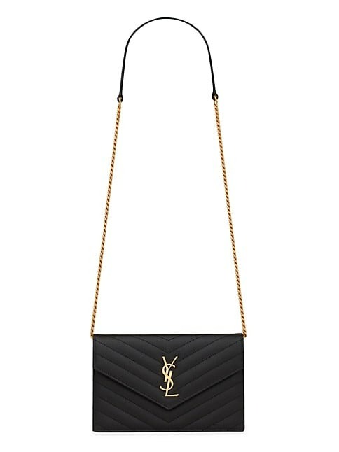 Saint Laurent Cassandre Matelassé Envelope Chain Wallet In Grain De Poudre Embossed Leather