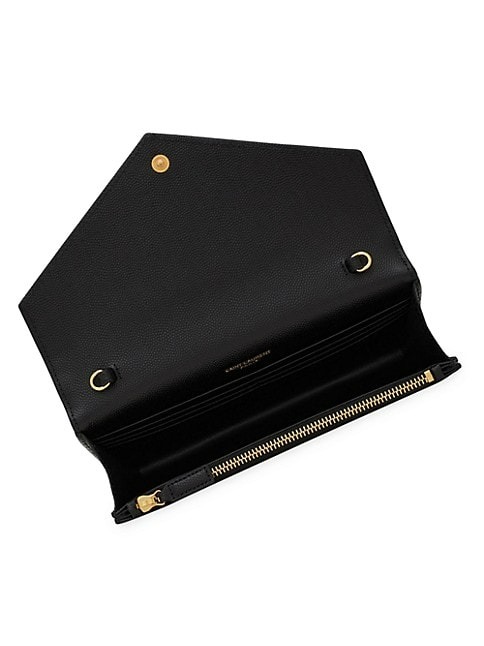 Saint Laurent Cassandre Matelassé Envelope Chain Wallet In Grain De Poudre Embossed Leather