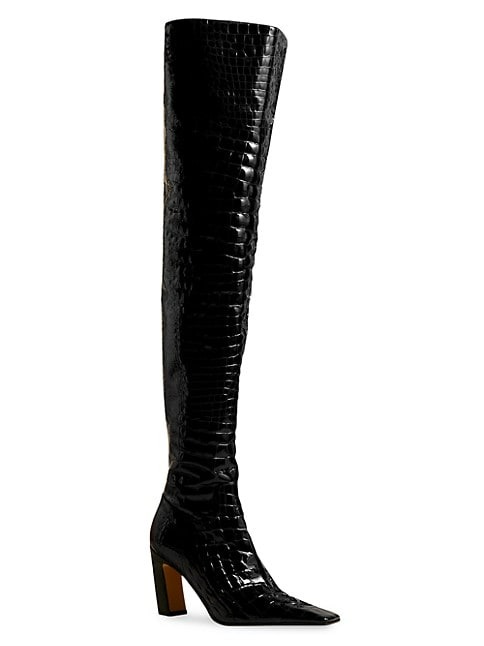 Khaite Marfa 85MM Crocodile-Embossed Leather Over-The-Knee Boots