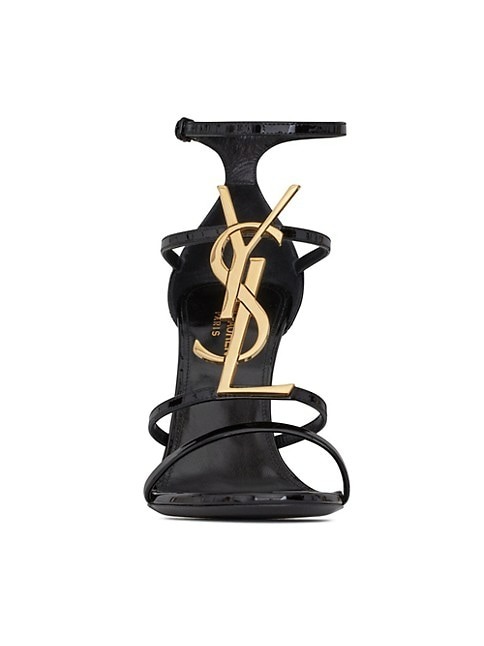 Saint Laurent Cassandra Sandals In Patent Leather With Gold-tone Monogram