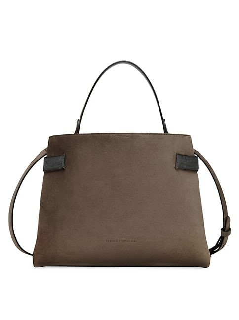 Brunello Cucinelli Suede Top Handle Bag With Precious Bands