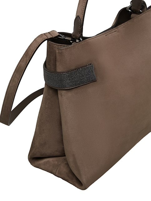 Brunello Cucinelli Suede Top Handle Bag With Precious Bands