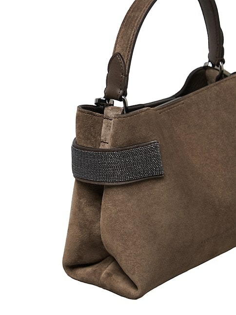 Brunello Cucinelli Suede Bag With Precious Bands - Brown