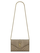 Saint Laurent Envelope Chain Wallet in Mix Matelass Metallic Grain De Poudre Embossed Leather