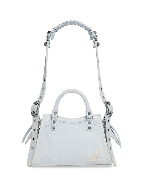 Balenciaga Neo Cagole XS Top Handle Handbag Denim With Rhinestones