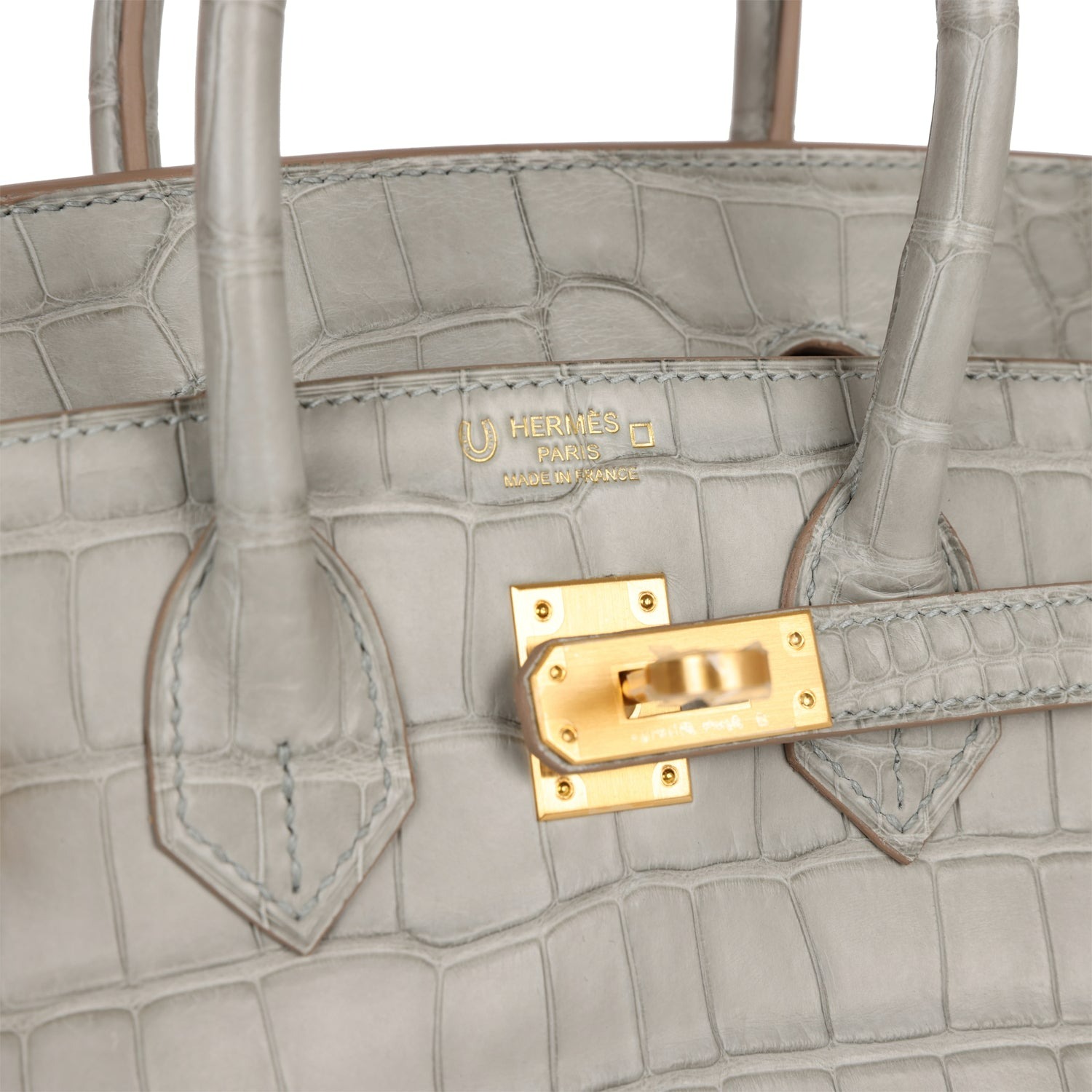 Hermes Special Order (HSS) Birkin 25 Gris Perle Verso Matte Alligator Brushed Gold Hardware