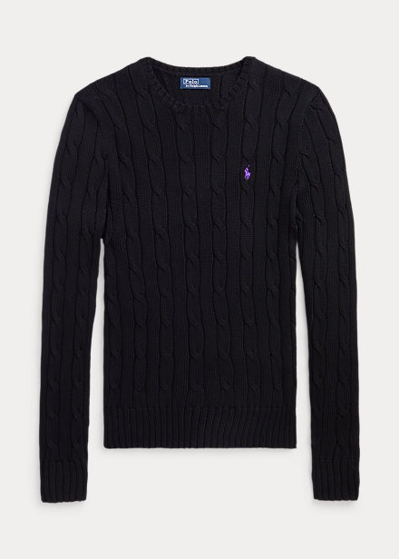 Polo Ralph Lauren Cable Knit Cotton Crewneck Sweater Black Amerikasepetim