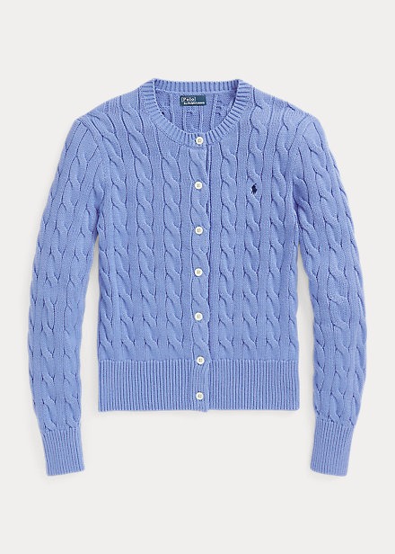 Polo Ralph Lauren Cable Knit Cotton Crewneck Cardigan New Litchfield Blue Amerikasepetim