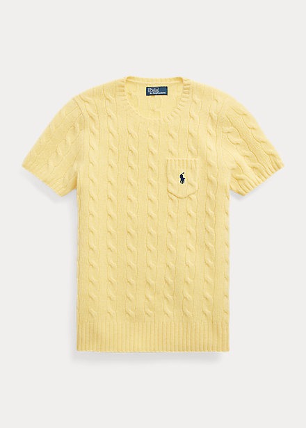 Polo Ralph Lauren Cable Wool-Cashmere Short-Sleeve Sweater - Fall Yellow