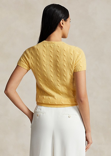 Polo Ralph Lauren Cable Wool-Cashmere Short-Sleeve Sweater - Fall Yellow