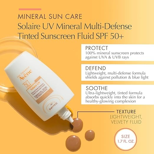 Eau Thermale Avene Solarie UV Mineral Multi-Defense Tinted Sunscreen Fluid - 1.7 Fl Oz