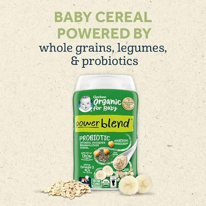 Gerber Organic Baby Food Probiotic Oatmeal Chickpea Banana & Chia Cereal - 8 Oz - 6'lı Paket