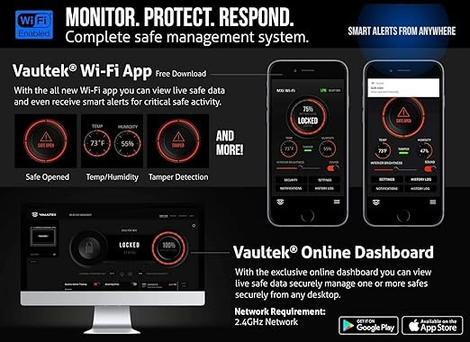 Vaultek MXi Wi-Fi and Biometric Safe High Capacity Handgun Safe Multiple Pistol Storage Smart Safe