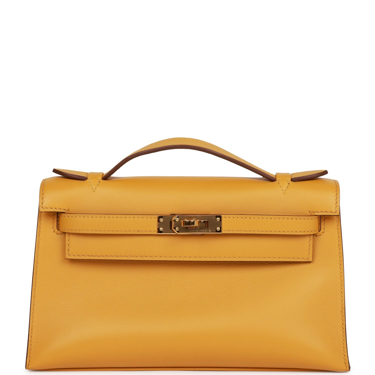 Hermes Kelly Pochette Jaune Ambre Swift Gold Hardware