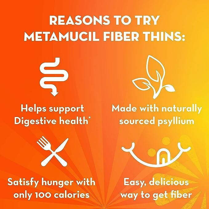 Metamucil Fiber Thins, Daily Psyllium Husk Fiber Supplement - 4'lü Paket