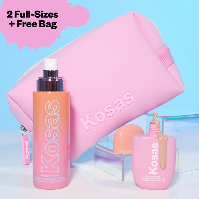 Kosas Dream Makeup Prep Set Full-Size Sunscreen + Spray-On Serum + Bag