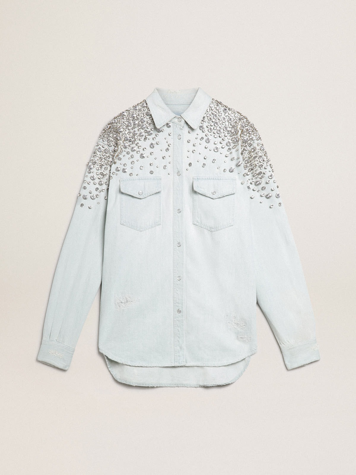 Golden Goose Women's Bleached Boyfriend Shirt with Cabochon Crystals