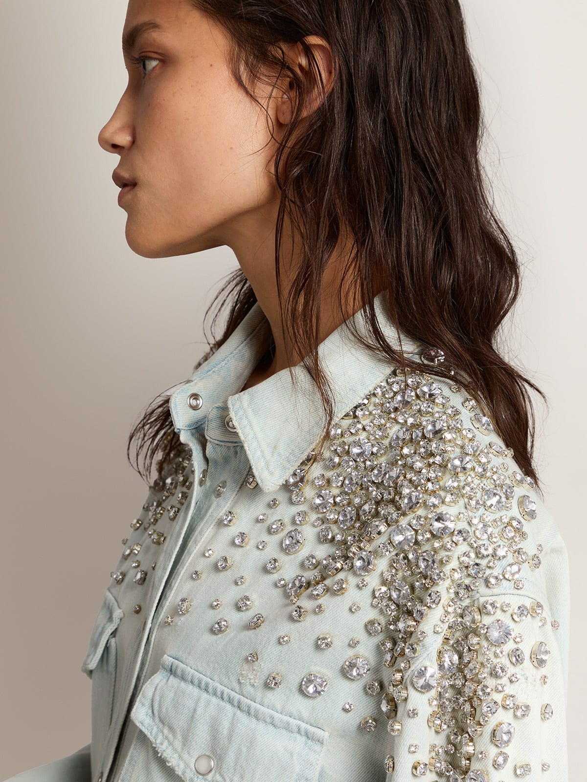 Golden Goose Women's Bleached Boyfriend Shirt with Cabochon Crystals