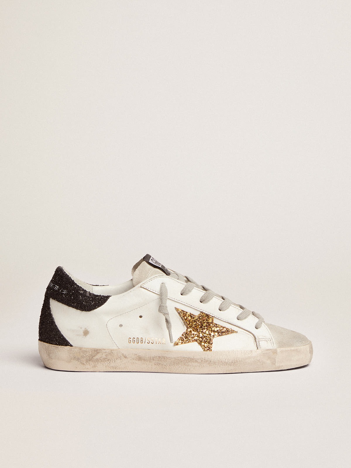 Golden Goose Women's Super Star with Gold Star and Black Glitter Heel Tab