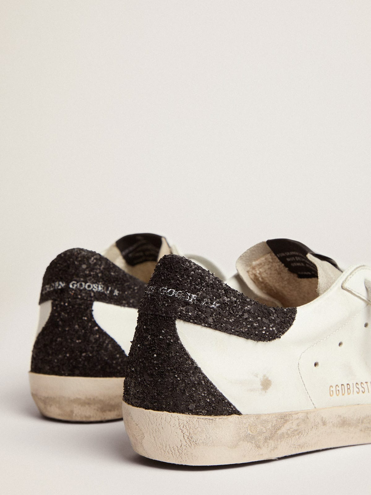 Golden Goose Women's Super Star with Gold Star and Black Glitter Heel Tab