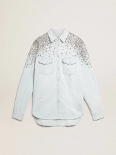 Golden Goose Women's Bleached Boyfriend Shirt with Cabochon Crystals