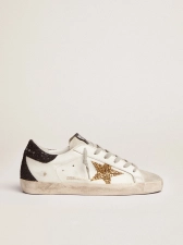 Golden Goose Women's Super Star with Gold Star and Black Glitter Heel Tab