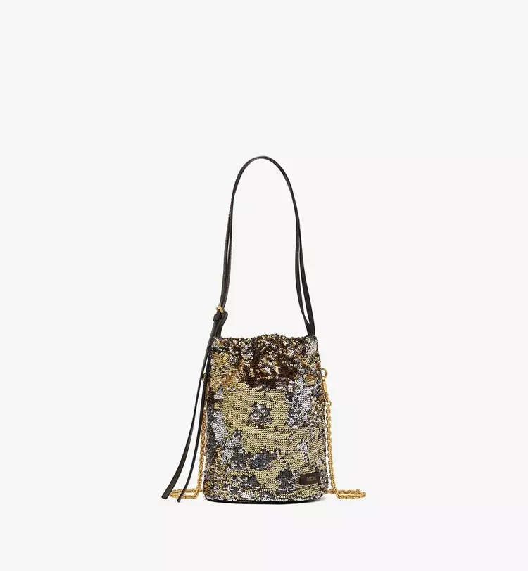 MCM Himmel Sequin Drawstring Bag - Gold