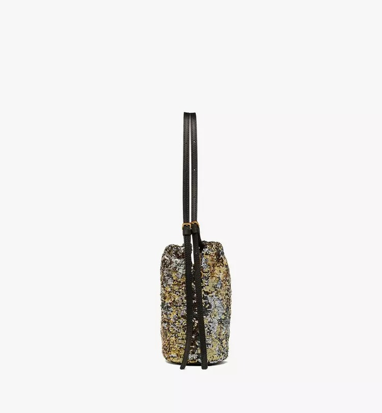 MCM Himmel Sequin Drawstring Bag - Gold