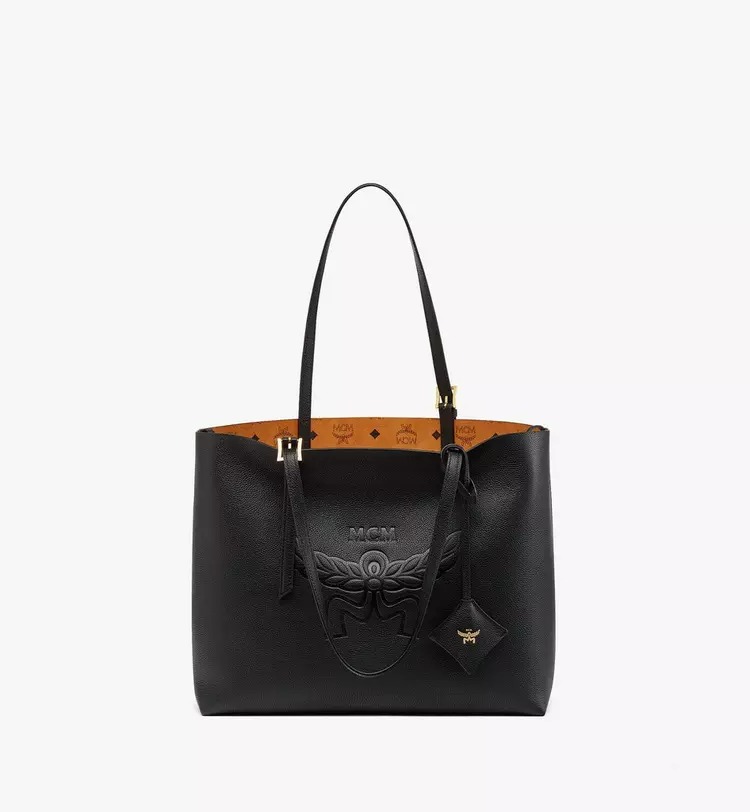 MCM Himmel Shopper in Embossed Logo Leather - Black