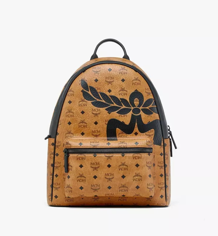 MCM Stark Backpack in Mega Laurel Visetos - Cognac