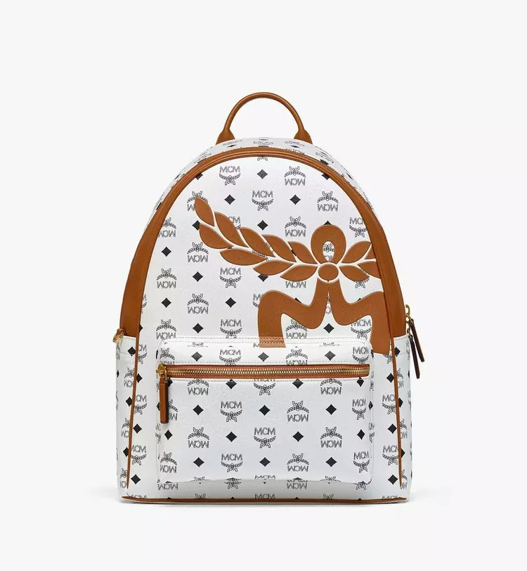 MCM Stark Backpack in Mega Laurel Visetos - White