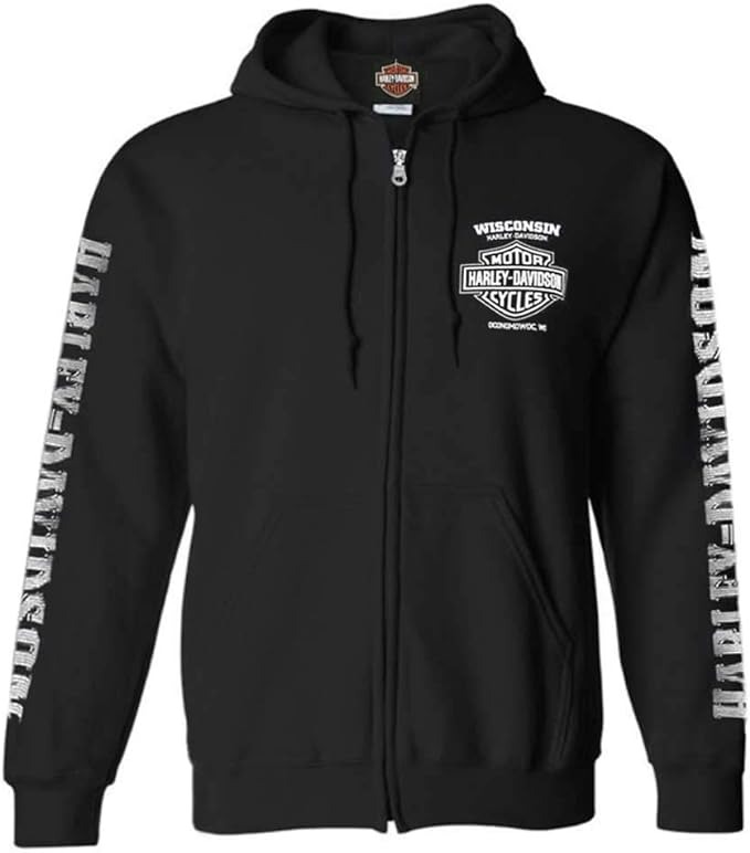 Harley-Davidson Men's Lightning Crest Full-Zippered Hooded Sweatshirt - Black