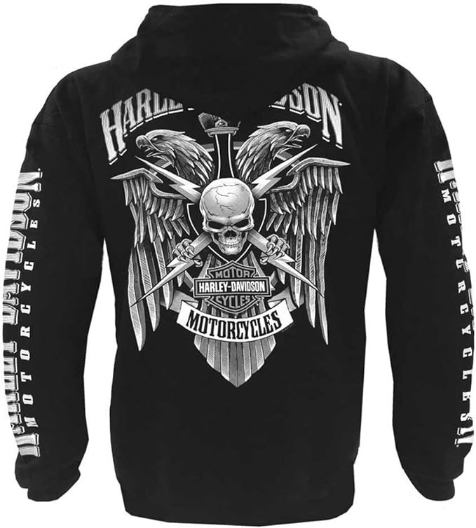 Harley-Davidson Men's Lightning Crest Full-Zippered Hooded Sweatshirt - Black