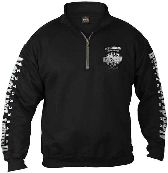 Harley-Davidson Men's Lightning Crest 1/4 Zip Cadet Pullover Sweatshirt - Black