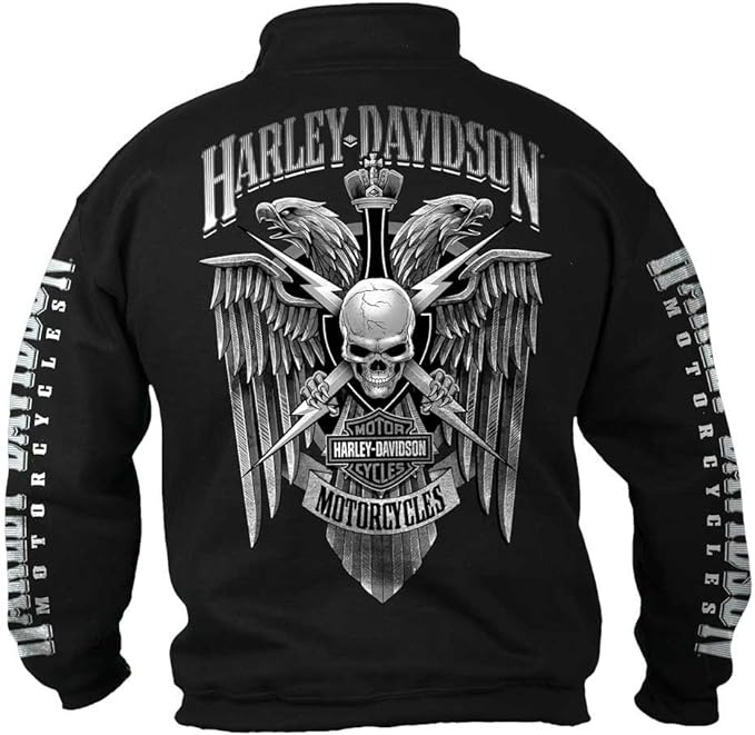 Harley-Davidson Men's Lightning Crest 1/4 Zip Cadet Pullover Sweatshirt - Black