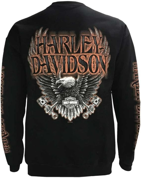 Harley-Davidson Men's Eagle Piston Fleece Pullover Sweatshirt - Black