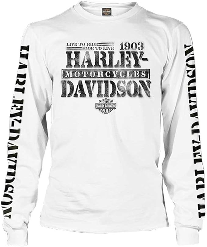 Harley-Davidson Men's Distressed Freedom Fighter Long Sleeve Shirt - White