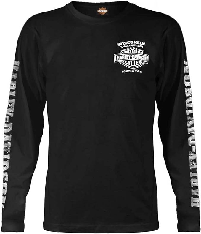 Harley-Davidson Men's Skull Lightning Crest Graphic Long Sleeve Shirt - Black