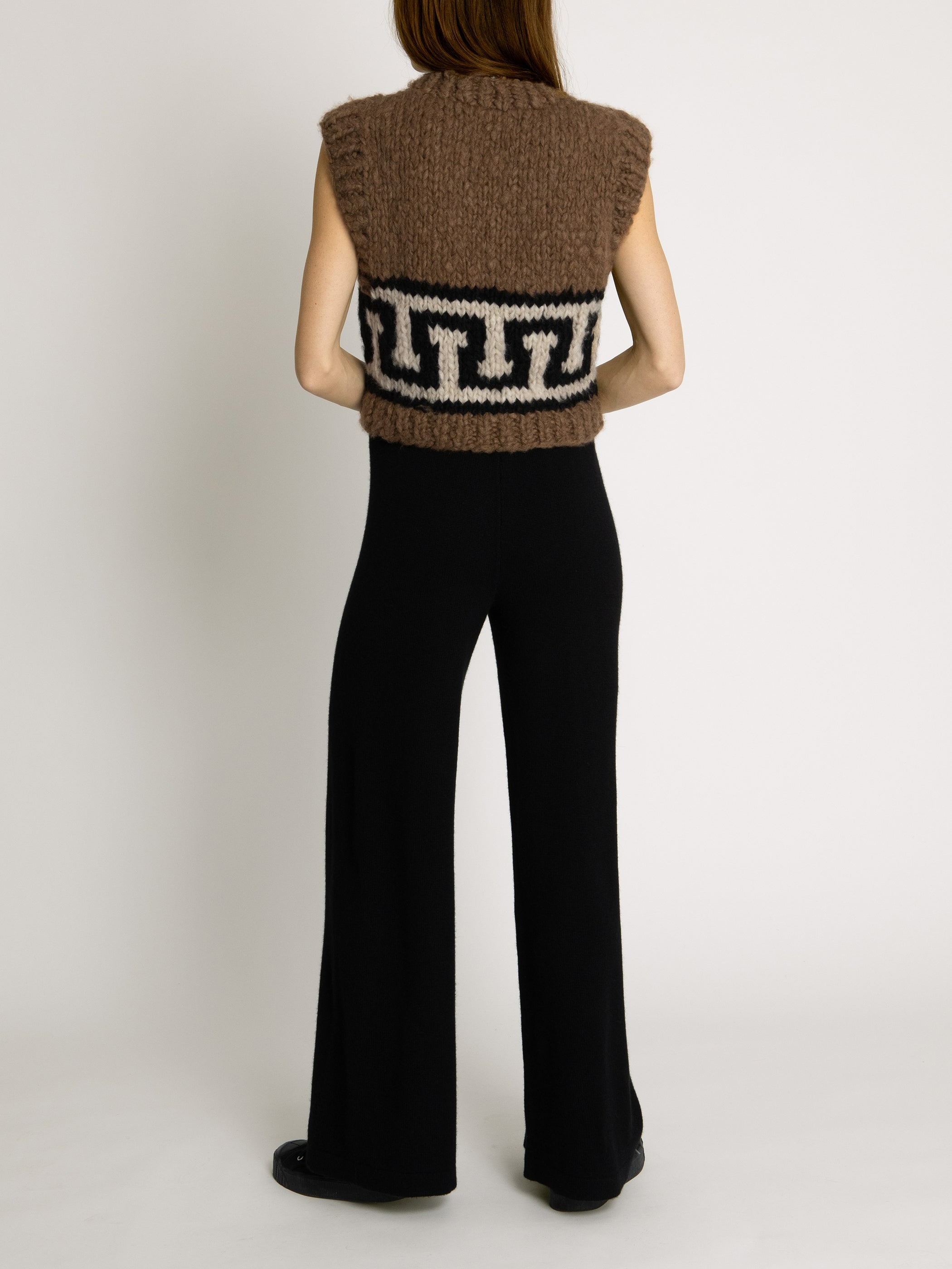 Suzie Kondi The Kavi Greek Key Vest in Cashmere - Nutmeg-Black